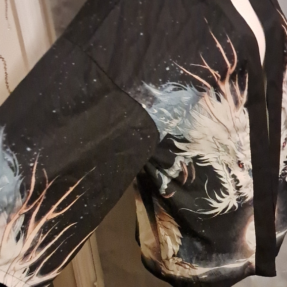 Black Kimono with Mystical Dragon Design - Picture 2 of 5